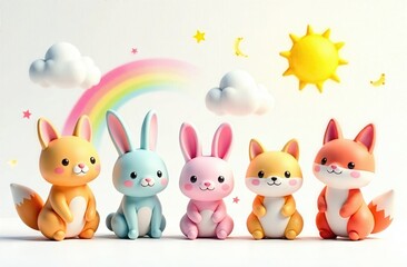 Naklejka premium Cute kawaii icons, on white background 3d