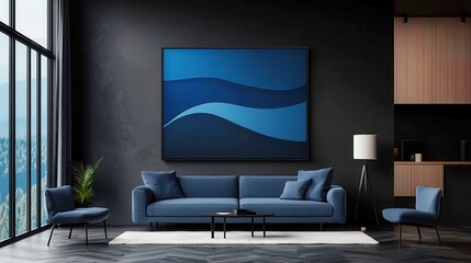 Mystical Deep Blue, an abstract exploration of vibrant ocean depths, featuring bold black outlines, solid colors, pop art influence, and a cool neon-lit palette.