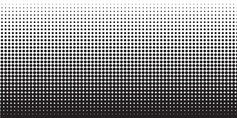 Dotted gradient vector illustration, white and black halftone background, horizontal seamless dotted lines, monochrome dots texture backdrop, retro effect. modern