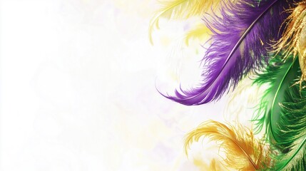 Mardi Gras - inspired feathers in purple, green and gold colors. Elegant and festive decorative elements for the celebration.