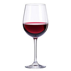 A wine glass filled with deep red wine, showcasing its elegant stem and bowl design.