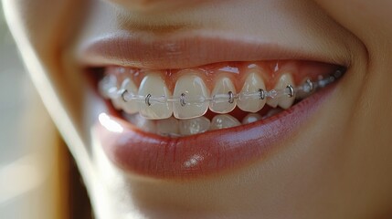 A cheerful man is showing off his bright smile while wearing clear braces under gentle sunlight. His expression radiates happiness, making the moment feel light and uplifting