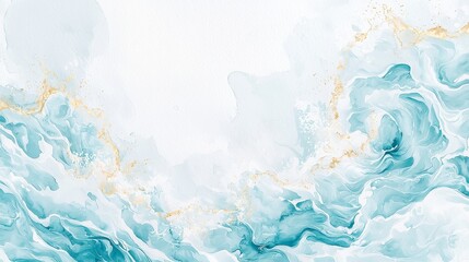 Obraz premium Sunlit Joyful Waves, vibrant turquoise waves with golden highlights evoke a playful summer vibe, perfect for decor and stationery with a hand-painted watercolor touch.