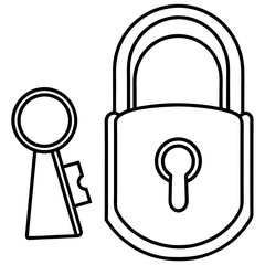 Lock and key combination line art vector