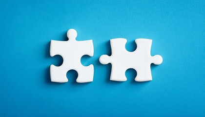 Obraz premium two white puzzle pieces matching together againt light blue background