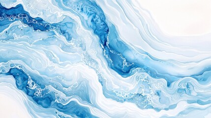 Fototapeta premium Refreshing Coastal Cascade, vibrant blue hues flow seamlessly like a waterfall blending with ocean waves, ideal for summer decor and stationery with a hand-painted watercolor aesthetic