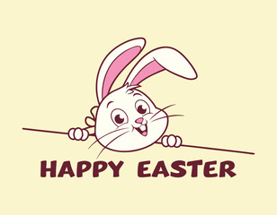 cute cartoon bunny with pink ears peeking over a line with the text 
