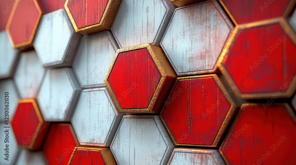 Poster abstract red and white hexagonal pattern background.