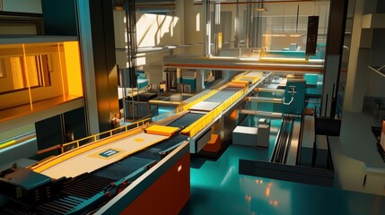 Futuristic Conveyor Belt System in an Industrial Complex