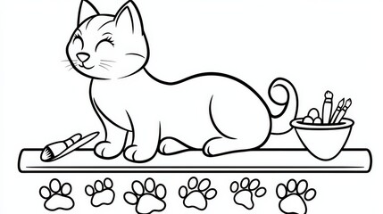 A charming coloring page featuring a cute cat with a joyful expression Perfect for creative fun, this illustration inspires artistic expression in both children and adults, Outline