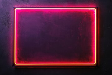 Fluorescent red neon frame design on sleek black backdrop for vibrant digital projects and creative presentations