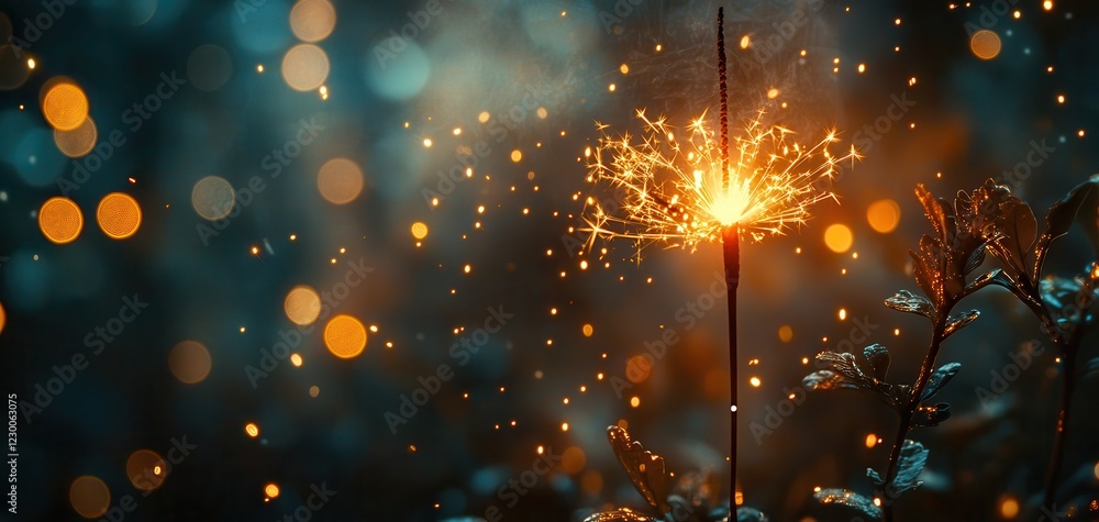 Aufkleber sparkler glowing brightly amidst bokeh background with beautiful bubbles and soft light in a magical