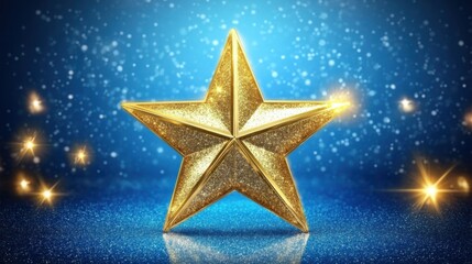 Golden star icon glimmers against blue at music awards, symbolizing subtle brilliance representing excellence in the music industry.