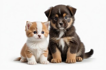 Obraz premium there are two small dogs and a cat sitting together