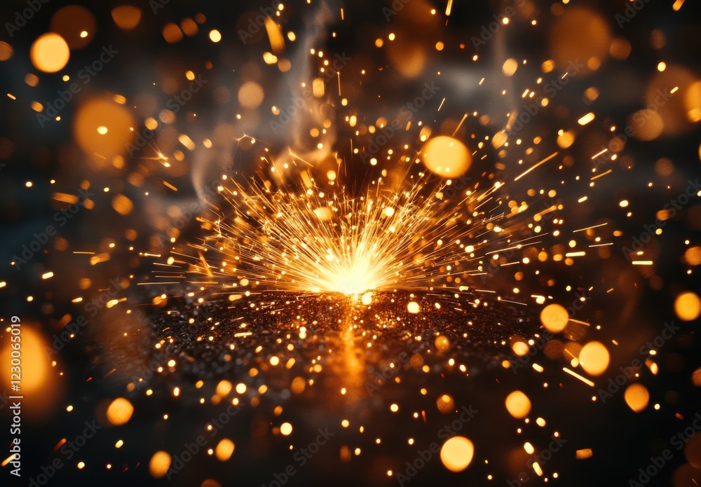 Poster sparkling firework explosion in dark background creating a vivid display of light, energy, and motio