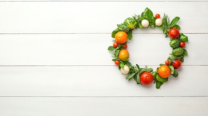 Vibrant vegetable and herb holiday wreath, innovative healthy decor, unique festive celebration ideas for a fresh twist on tradition