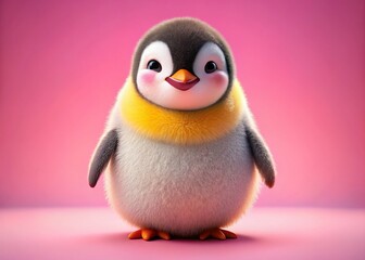 Naklejka premium Cute Penguin with Blushing Cheeks on Pink Background - Adorable Animal Stock Photo