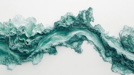 Teal fabric flow, abstract art, white background, design element