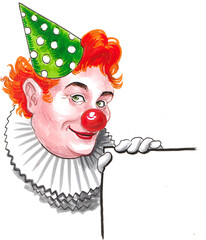 Happy clown face. Hand drawn watercolour illustration