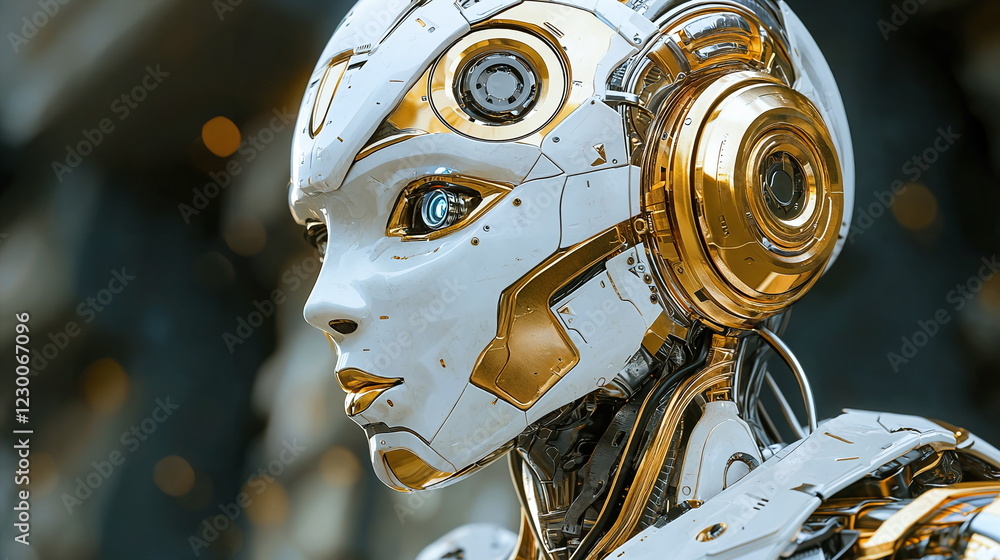 Aufkleber futuristic robot with detailed metallic surface and glowing blue eyes, showcasing advanced technolog