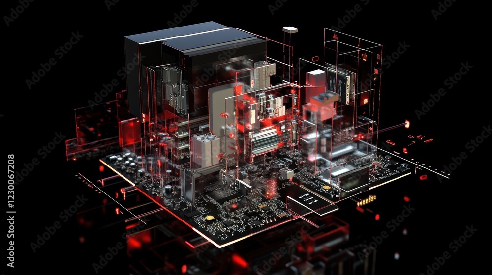 Poster exploded view of a cpu technology lab high-fidelity image dark environment detailed insight