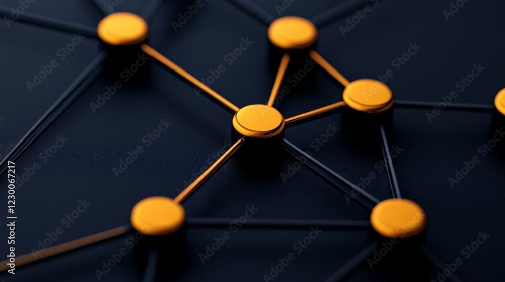 Poster interconnectedness: a captivating abstract image showcasing a network of golden spheres connected by
