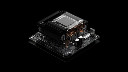Macro perspective on cpu technology high fidelity exploded view with black background