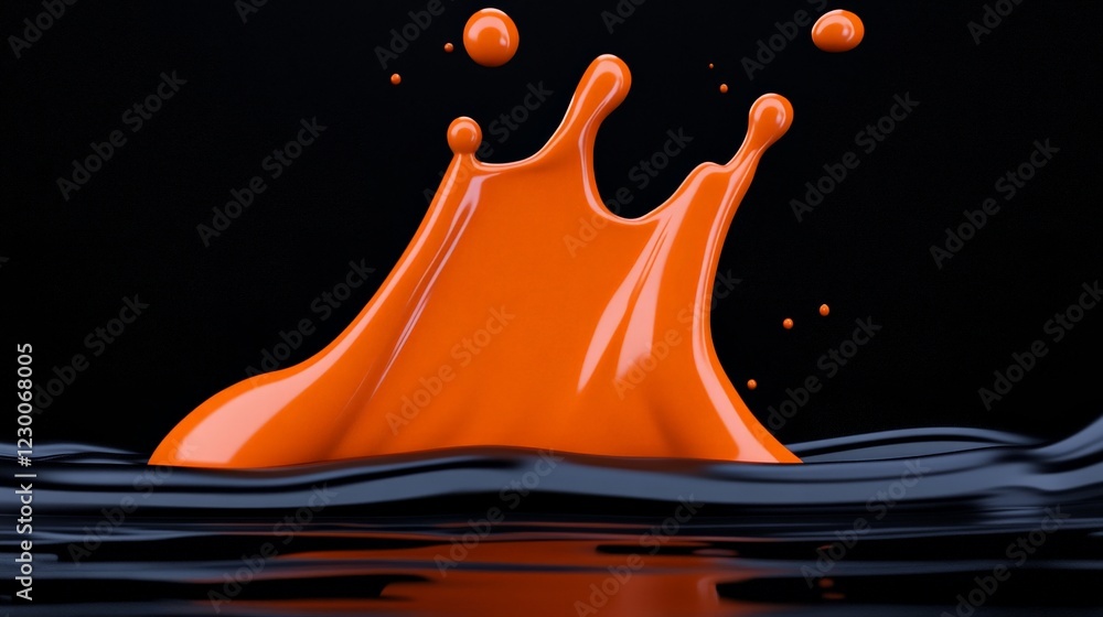 Poster orange liquid splash: a vibrant splash of orange liquid explodes against a dramatic black background