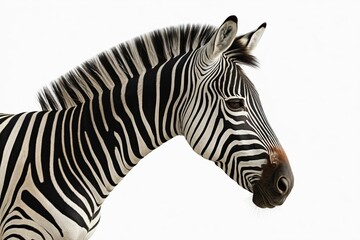 zebra standing in front of a white sky with a black and white stripe
