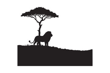 Majestic Lion Silhouette Under Acacia Tree