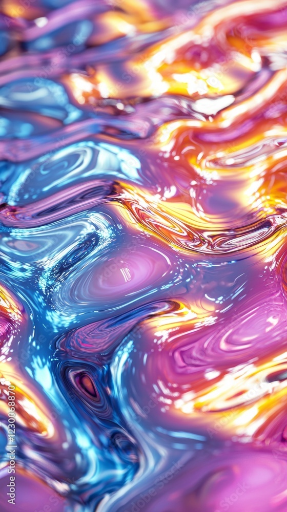 Aufkleber Swirling colors blend and dance across a glossy surface, creating an enchanting visual display. The vibrant palette captures the play of light, inviting creative imagination