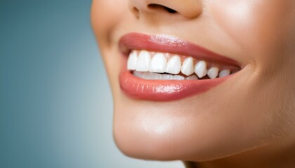Close-up of a woman's mouth with perfectly aligned white teeth