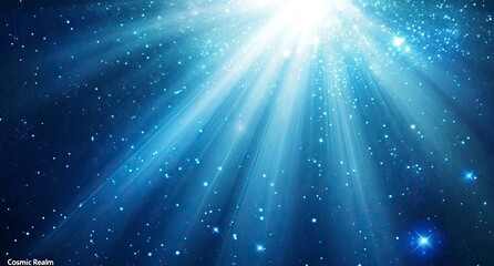 Abstract blue background with light rays and glowing stars for a technology concept vector presentation design template. Dark gradient stage backdrop or wallpaper illustration, 