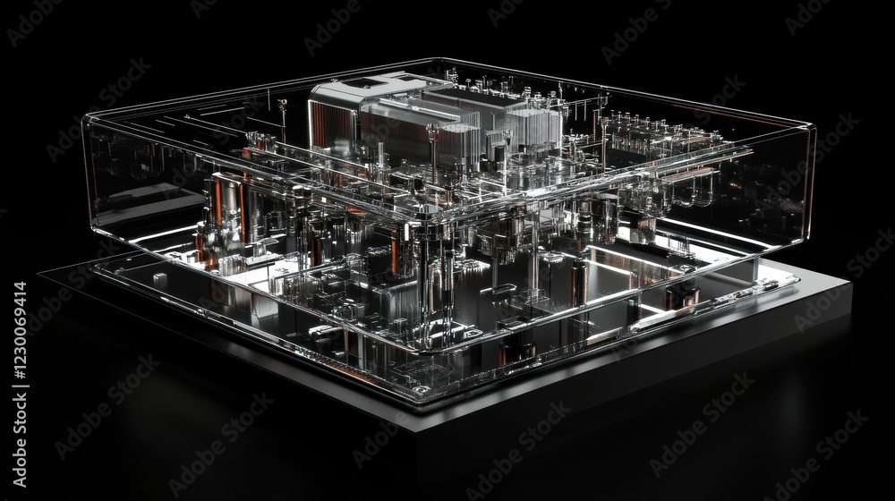 Poster exploring the futuristic design of a cpu in a black environment high fidelity gigapixel viewpoint