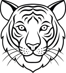 Tiger head. Black and white vector illustration. Isolated on white background.