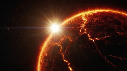 Fototapeta premium sun, planet, space, solar, star, light, earth, abstract, astronomy, fire, globe, eclipse, universe, glow, red, hot, galaxy, science, blue, illustration, energy, moon, heat, orange, world