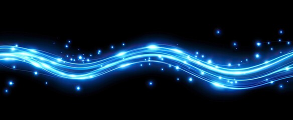 Obraz premium Abstract blue glowing light lines isolated on a black background, flat design, PNG, 3D rendering illustration, high resolution, very detailed, hyper-realistic, super-realistic. 