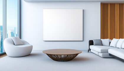 Modern living room with minimalist design and natural light.