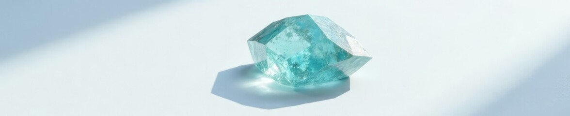 Fototapeta premium Shadow of apatite crystal on white surface, highlighting its shape, textures, grays, crystal