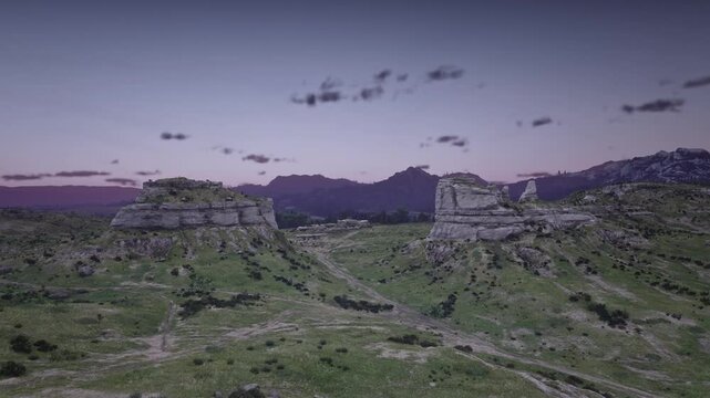 3D. USA. Nebraska. Scotts Bluff Monument. Mitchell Pass. Violet Sky