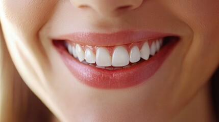 Fototapeta premium Close-up of a Smiling Woman's Mouth Showing White Teeth and Lips