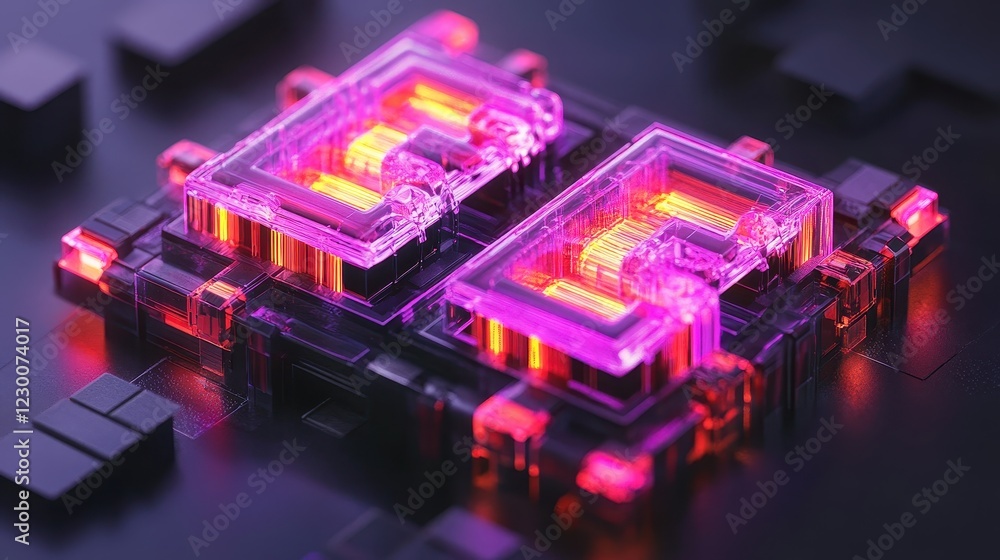 Wall mural glowing hologram representation of blockchain technology elements