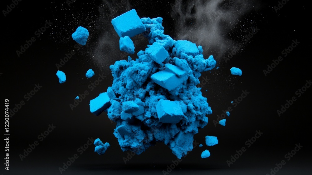 Poster azure crystal explosion: a vibrant cluster of bright blue crystals explodes against a dark backgroun