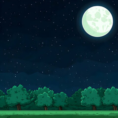 Fototapeta premium Night forest moonlit scene, background