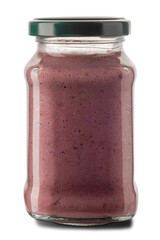 Red chicory radicchio sauce in glass jar isolated