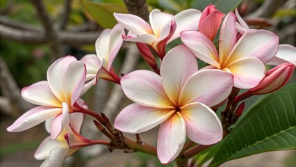 Pink and White Plumeria Flowers Close-up