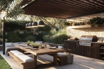 Fototapeta premium Inviting alfresco dining setup perfect for gatherings.