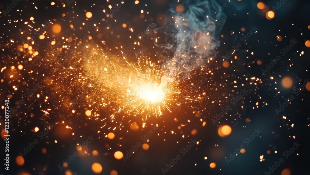 Poster vibrant golden sparks of fireworks exploding in night sky creating magical brightness and colorful a