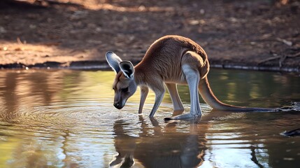 Kangaroo View of a drinking water from a lake