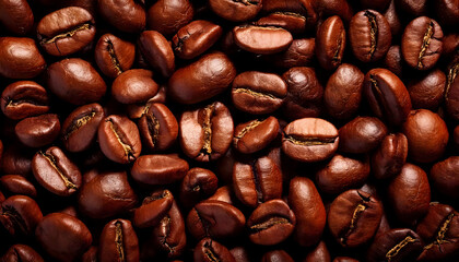 Obraz premium coffee beans background image of the texture of the surface with a selective focus